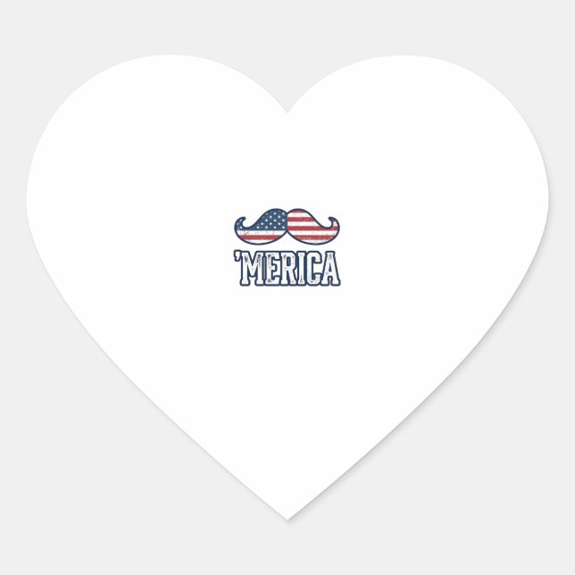 Distressed America Mustache Patriotic Vector Desig Heart Sticker (Front)