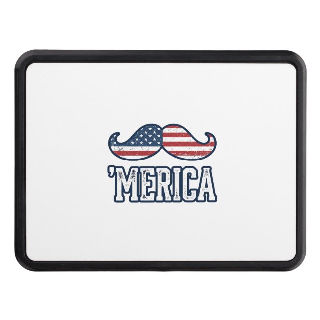Distressed America Mustache Patriotic Vector Desig Hitch Cover (Front)