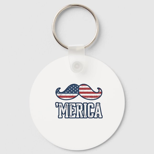 Distressed America Mustache Patriotic Vector Desig Keychain (Front)