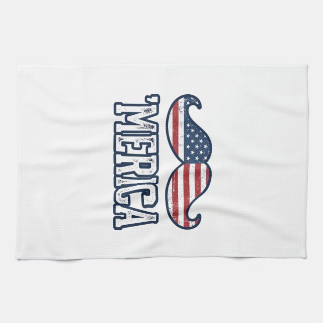 Distressed America Mustache Patriotic Vector Desig Kitchen Towel (Horizontal)