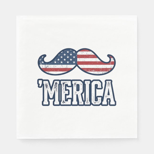 Distressed America Mustache Patriotic Vector Desig Napkins (Front)