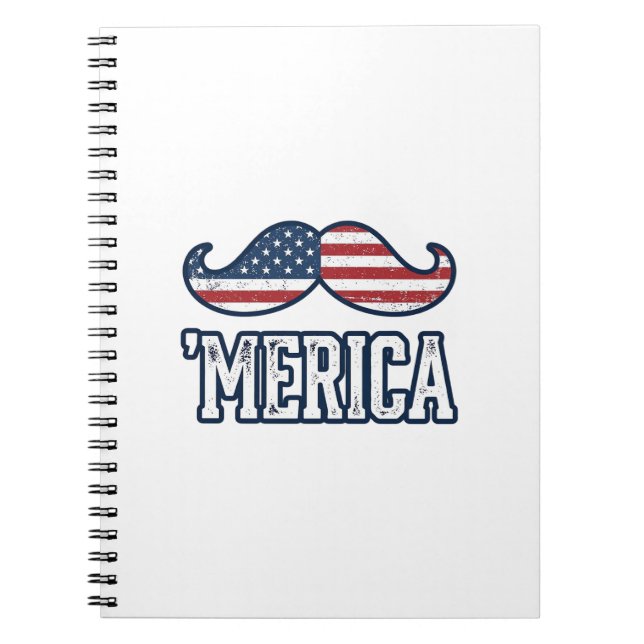 Distressed America Mustache Patriotic Vector Desig Notebook (Front)