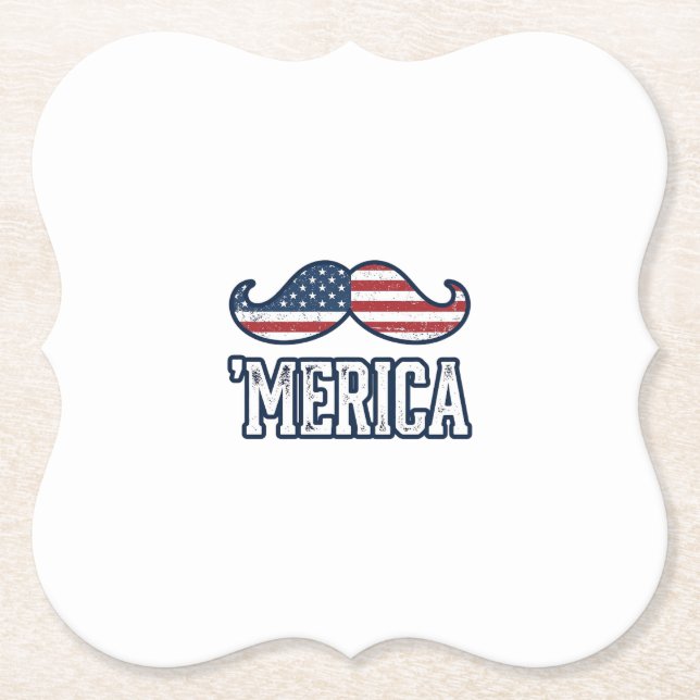 Distressed America Mustache Patriotic Vector Desig Paper Coaster (Front)
