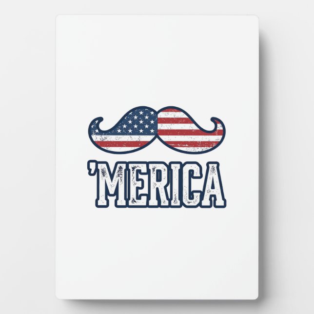 Distressed America Mustache Patriotic Vector Desig Plaque (Front)