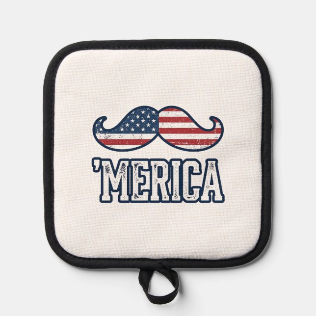 Distressed America Mustache Patriotic Vector Desig Pot Holder (Front)