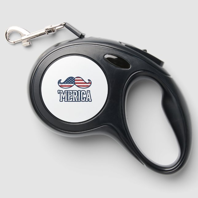 Distressed America Mustache Patriotic Vector Desig Retractable Pet Leash (Front)