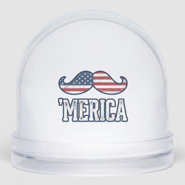 Distressed America Mustache Patriotic Vector Desig Snow Globe (Front)