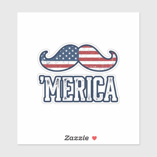 Distressed America Mustache Patriotic Vector Desig Sticker (Sheet)