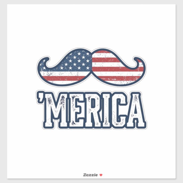 Distressed America Mustache Patriotic Vector Desig Sticker (Sheet)