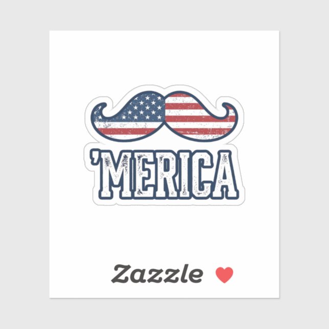 Distressed America Mustache Patriotic Vector Desig Sticker (Sheet)