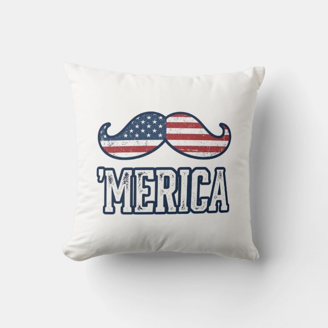 Distressed America Mustache Patriotic Vector Desig Throw Pillow (Front)