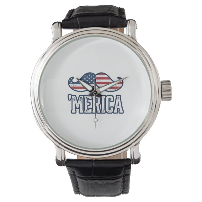 Distressed America Mustache Patriotic Vector Desig Watch (Front)