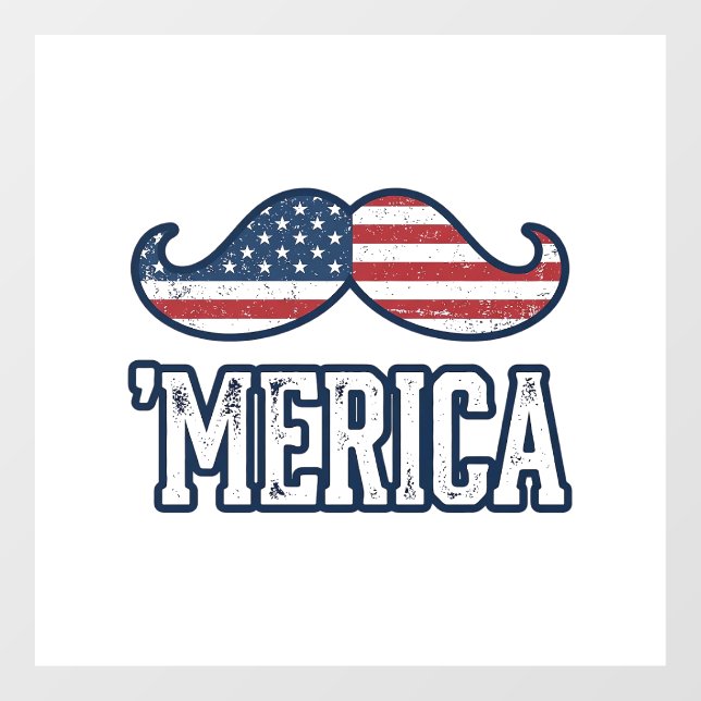 Distressed America Mustache Patriotic Vector Desig Window Cling (Sheet)