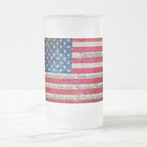Distressed American Flag  2nd Amendment On bricks Frosted Glass Beer Mug