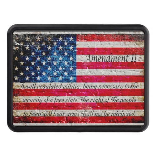 Distressed American Flag  2nd Amendment On Bricks Trailer Hitch Cover