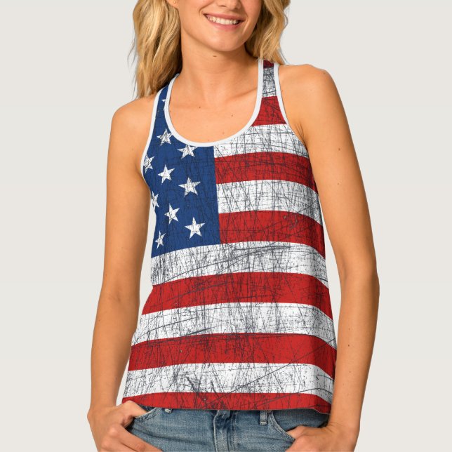 Distressed American Flag 4th of July Tank Top (Front)