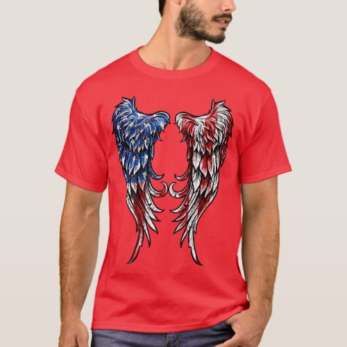 Distressed American Flag Angel Wings  T_Shirt