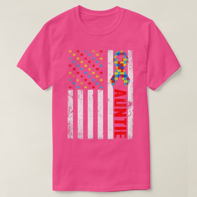 Distressed American Flag Auntie Autism Awareness F T-Shirt (Design Front)