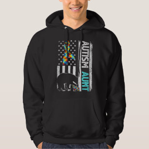 Distressed American Flag Autism Aunt Bear Autistic Hoodie