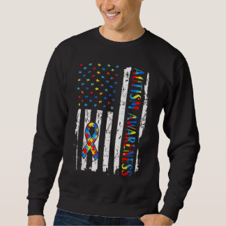 Distressed American Flag Autism Awareness Ribbon Sweatshirt