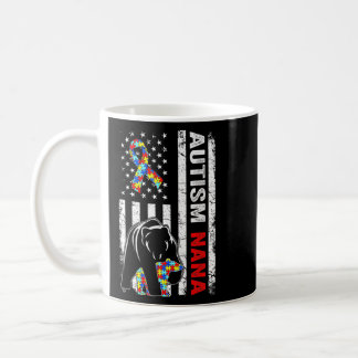 Distressed American Flag Autism Nana Bear Awarenes Coffee Mug