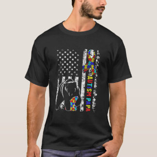 Distressed American Flag Autism Papa Bear Awarenes T-Shirt