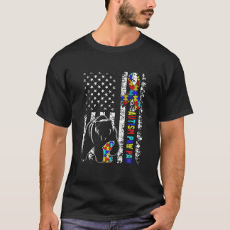 Distressed American Flag Autism Paw Paw Bear Aware T-Shirt