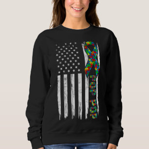 Distressed American Flag Autism Pop Pop Family Mat Sweatshirt