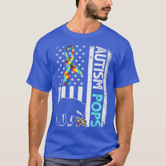 Distressed American Flag Autism Pops Bear Autistic T-Shirt