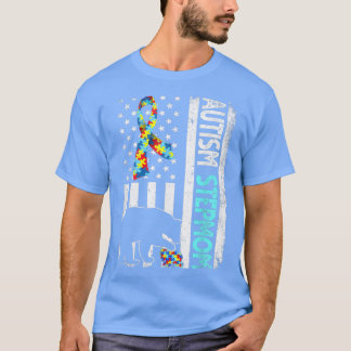 Distressed American Flag Autism Stepmom Bear Autis T-Shirt