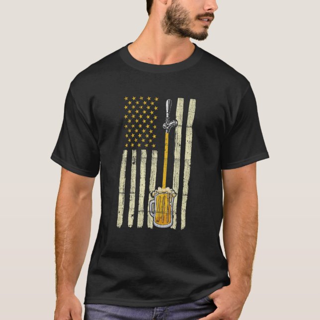 Distressed American Flag Beer Tap Humorous Drinkin T-Shirt (Front)