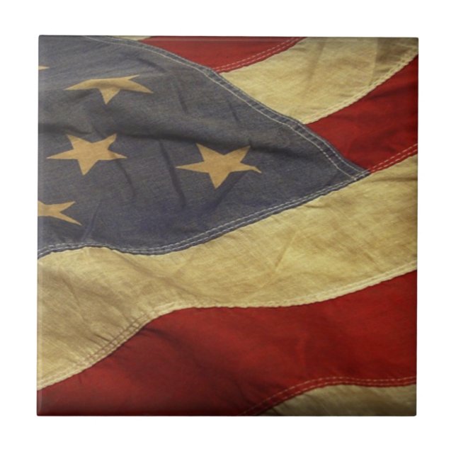 Distressed American Flag Ceramic Tile (Front)