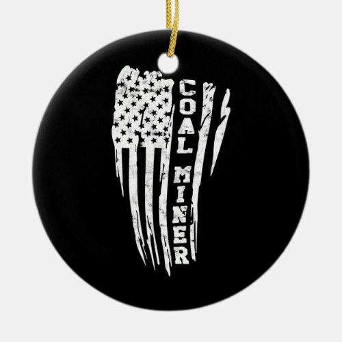 Distressed American Flag Coal Miner Mining Ceramic Ornament