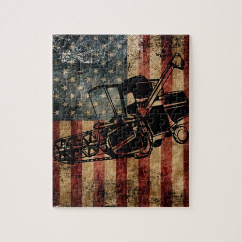Distressed American Flag Combine Tractor Puzzle