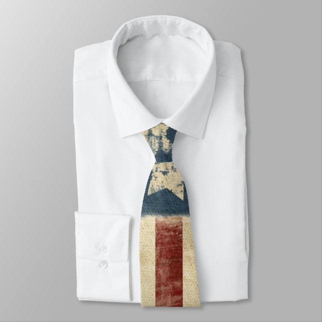 distressed American flag design Neck Tie (Tied)