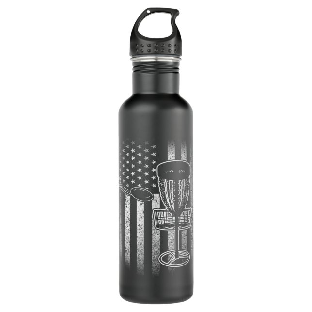 Distressed American Flag Disc Golf Stainless Steel Water Bottle (Front)