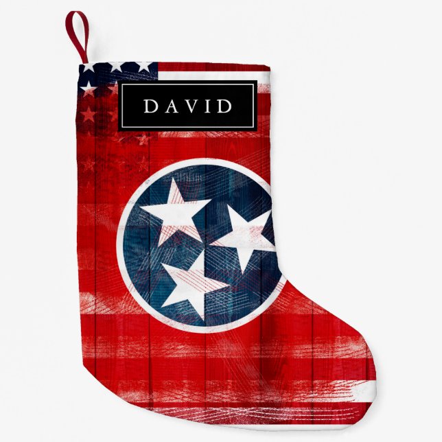 Distressed American Flag & Flag of Tennessee Name Small Christmas Stocking (Front)