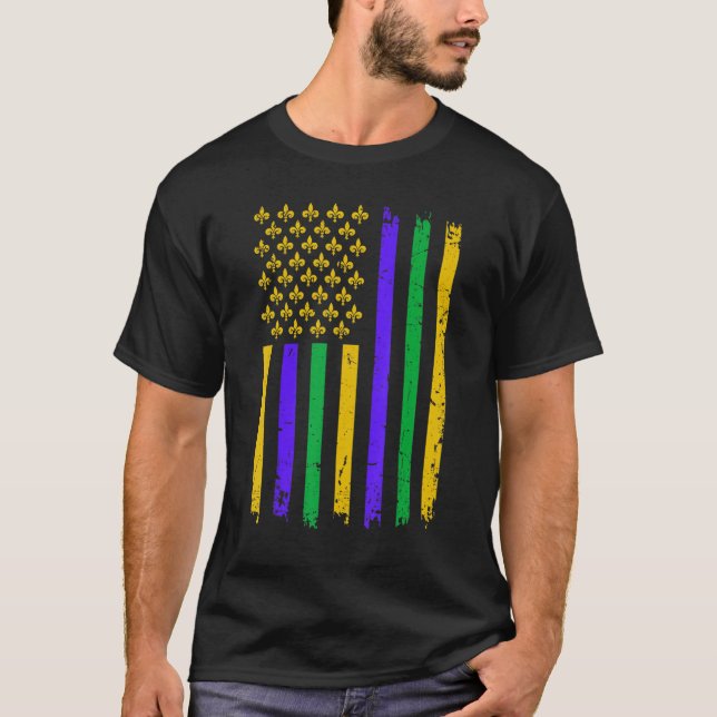 Distressed American Flag Fleur De Lys Women Men Gr T-Shirt (Front)