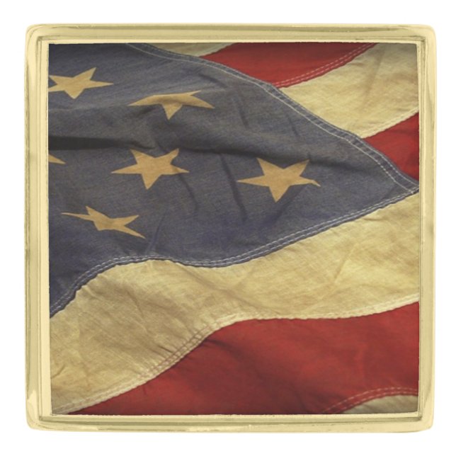 Distressed American Flag Gold Finish Lapel Pin (Front)
