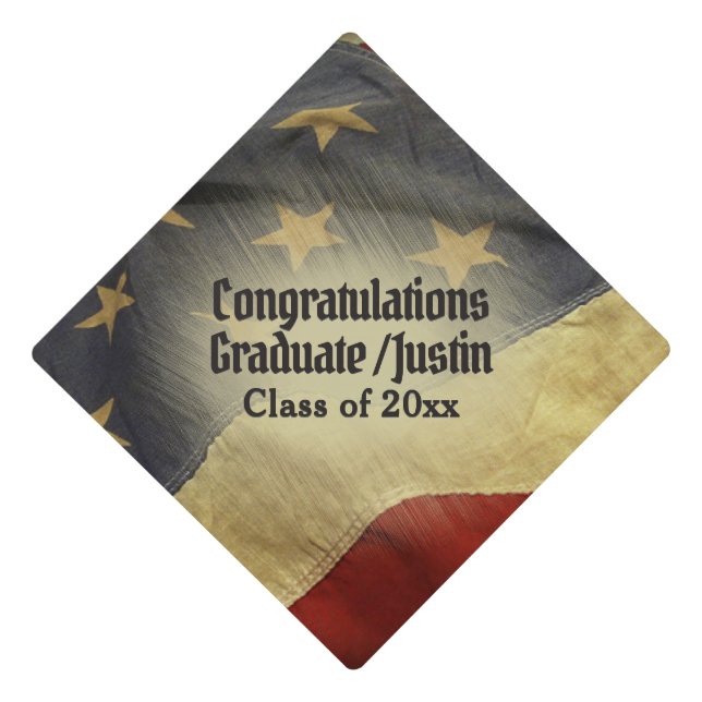 Distressed American Flag Graduate Congratulations Graduation Cap Topper (Front)