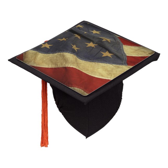 Distressed American Flag Graduation Cap Topper (Angled)