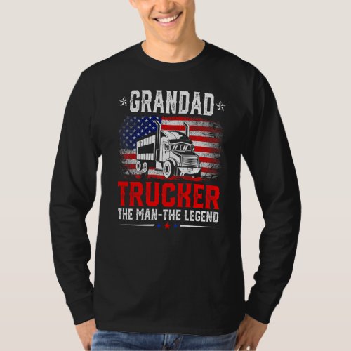 Distressed American Flag Grandad Trucker The Legen T_Shirt