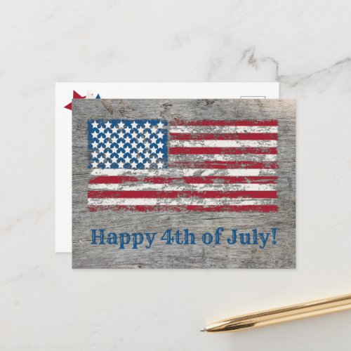 Distressed American Flag Happy 4th of July  Postcard