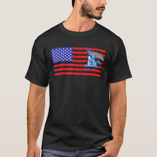 Distressed American Flag Horse 2 T-Shirt (Front)