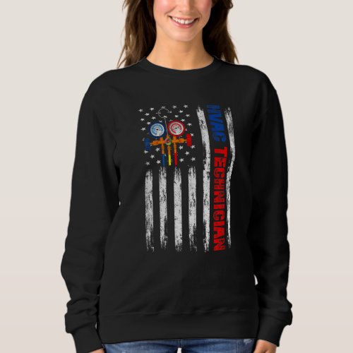 Distressed American Flag HVAC Technician USA Flag  Sweatshirt