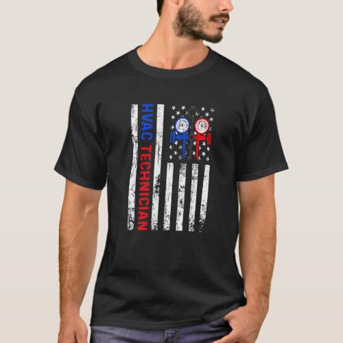 Distressed American Flag HVAC Technician USA Flag  T_Shirt