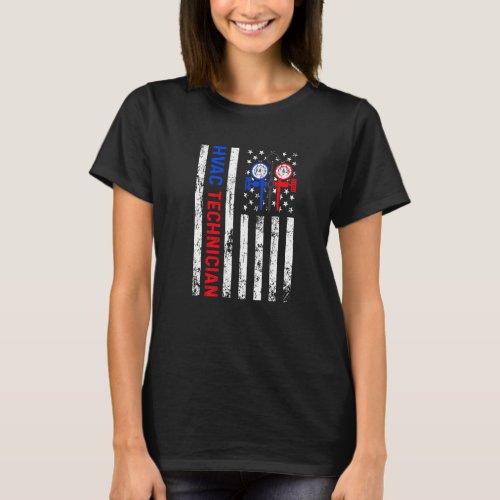 Distressed American Flag HVAC Technician USA Flag  T_Shirt