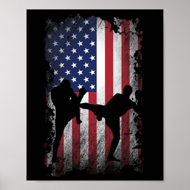 Distressed American Flag Kick Boxing Usa Patriotic Poster (Front)