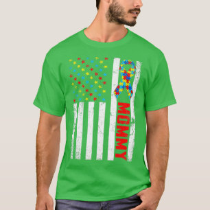 Distressed American Flag Mommy Autism Awareness Fa T-Shirt