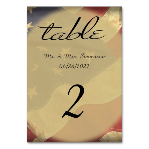 Distressed American Flag Name and Date Table Number